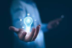 Business,Solution,Idea,Concept.,Businessman,Creative,Light,Bulbs,With,Marketing