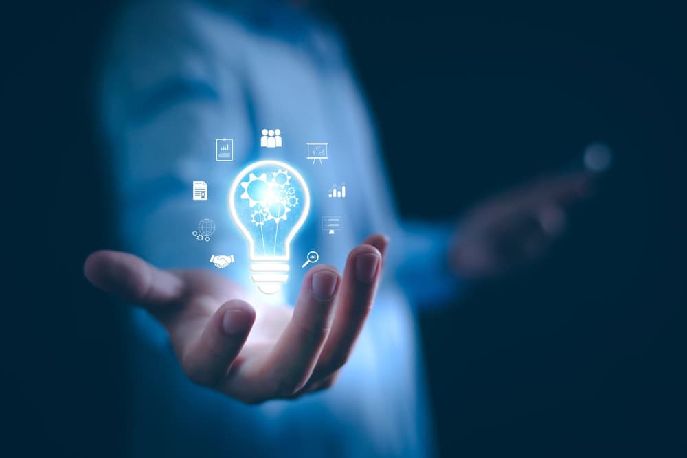 Business,Solution,Idea,Concept.,Businessman,Creative,Light,Bulbs,With,Marketing