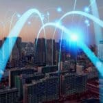 Mixed,Media,Of,Modern,City,Aerial,View,And,Communication,Network