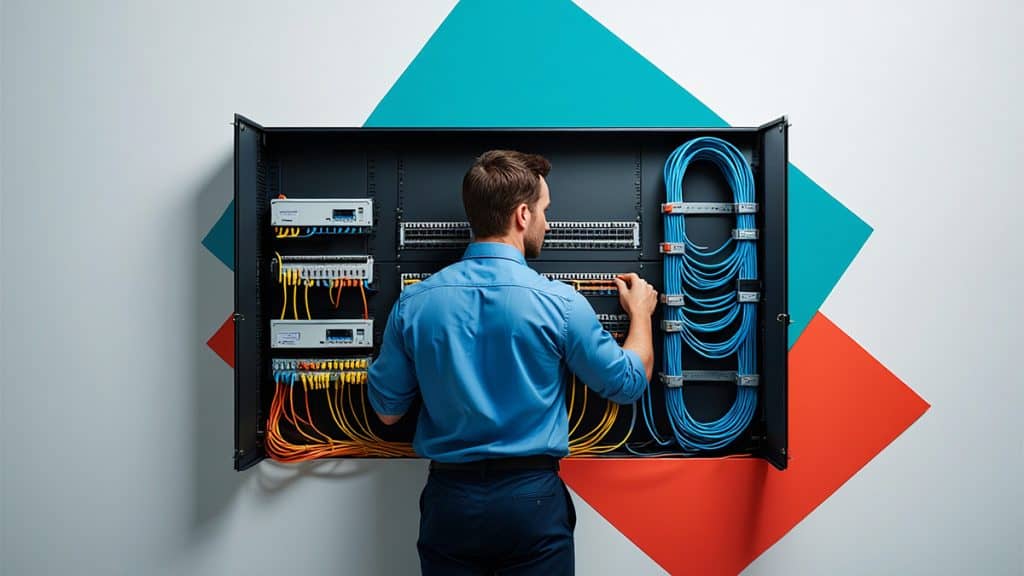 Fiber optic cabling installation and network management at CNiC Solutions IT services company.