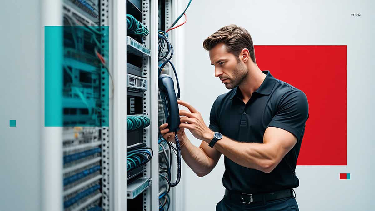 High-skilled IT technician troubleshooting server equipment in data center for reliable network and cybersecurity solutions.