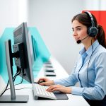 Professional female customer support agent with headset providing IT assistance at CNiC Solutions.