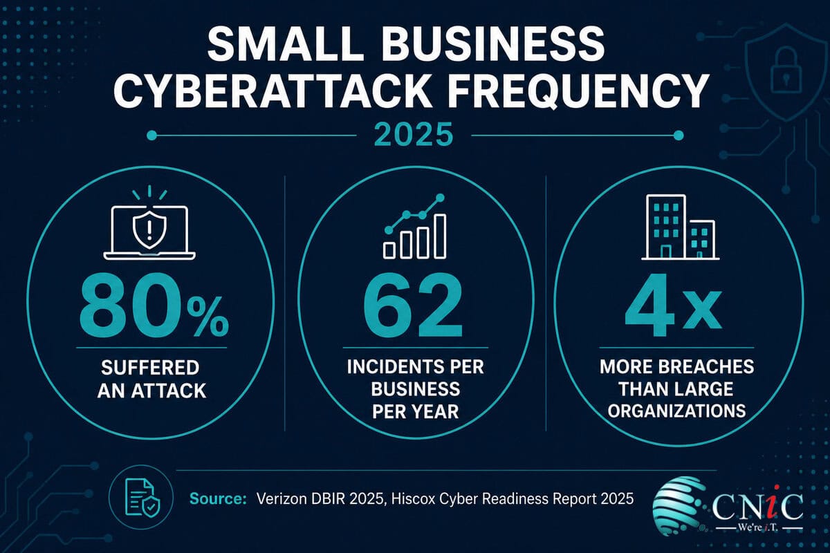 Small Business Cyberattack Frequency Statistics 2025 Infographic