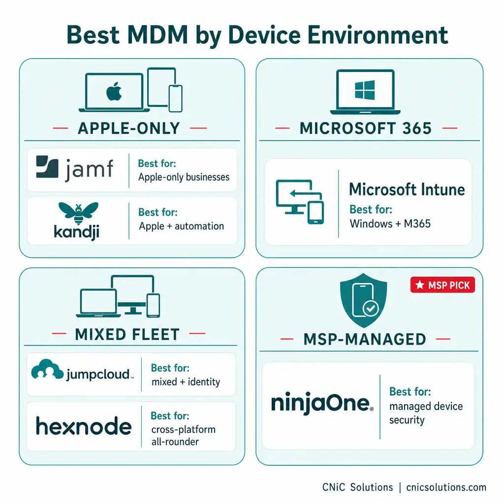 IT services company CNiC Solutions offers device environment management for Apple, Microsoft, and mixed fleets.