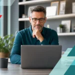 Business professional working on a laptop with IT infrastructure background in Houston.