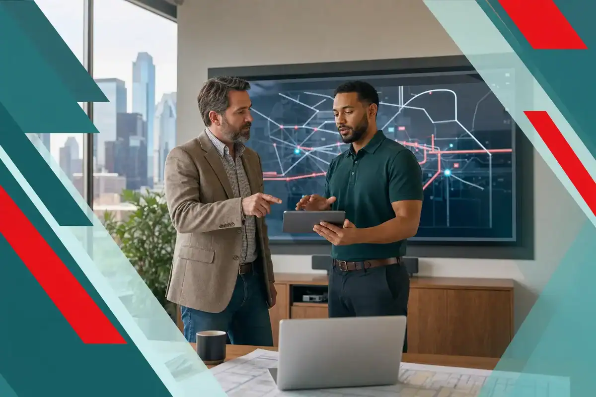 Business owner and IT advisor making a business internet decision together