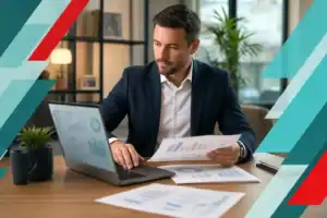Business professional analyzing IT data and reports for managed IT services in Houston, TX.