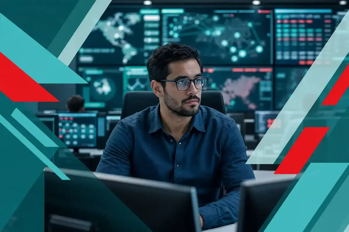Security professional monitoring connected device health and threats on dashboards