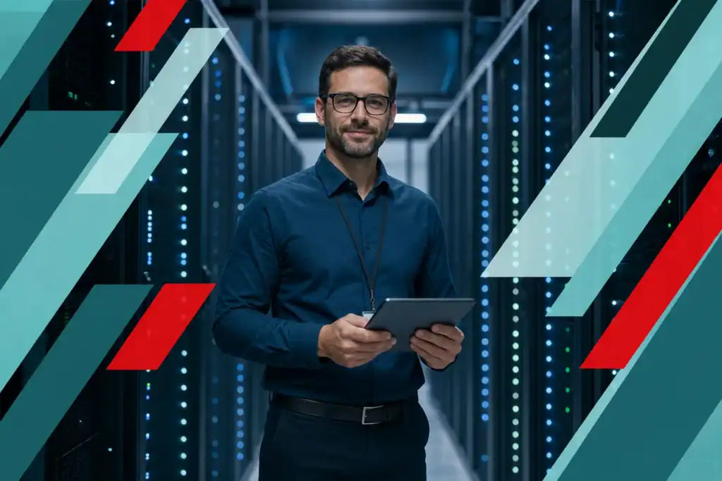IT professional managing network infrastructure in a data center for Houston businesses.