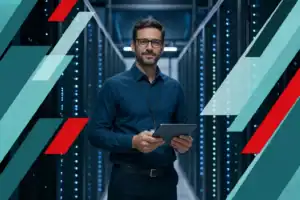 IT professional managing network infrastructure in a data center for Houston businesses.
