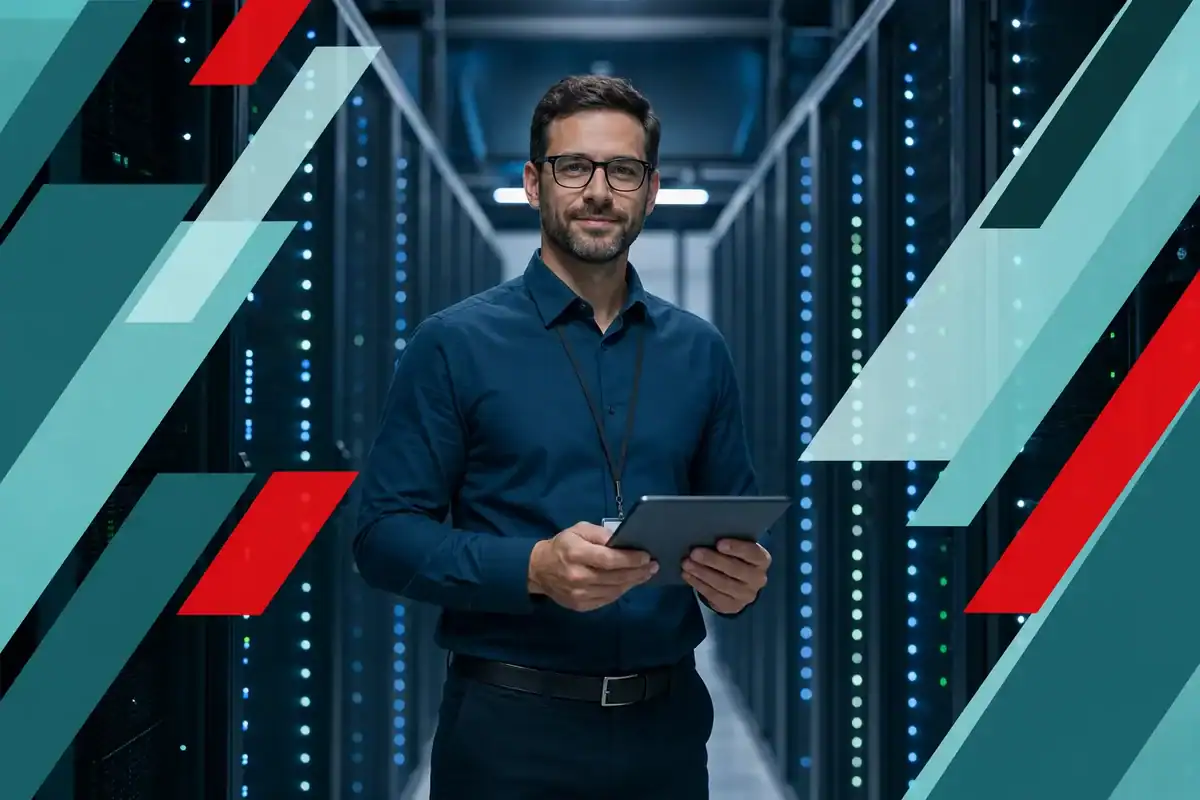 IT professional managing network infrastructure in a data center for Houston businesses.