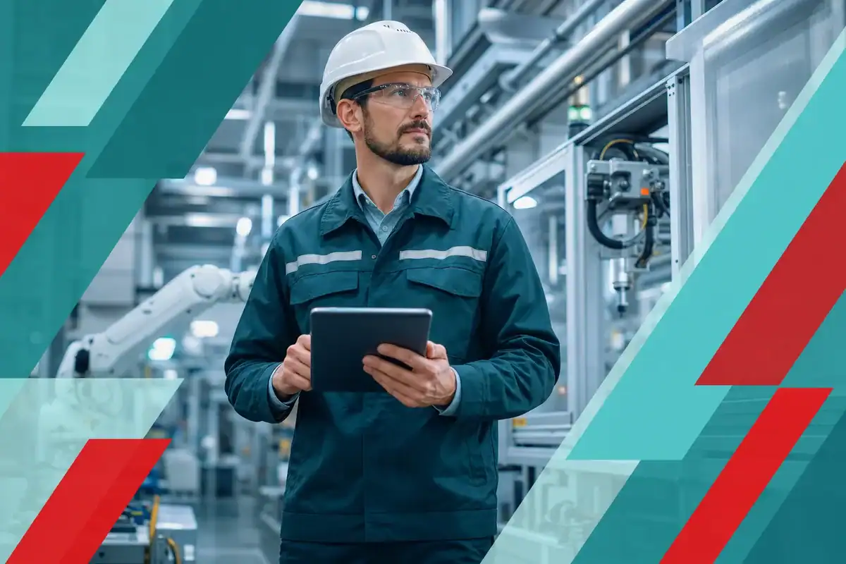 IT professional inspecting industrial network equipment for cybersecurity and infrastructure management.