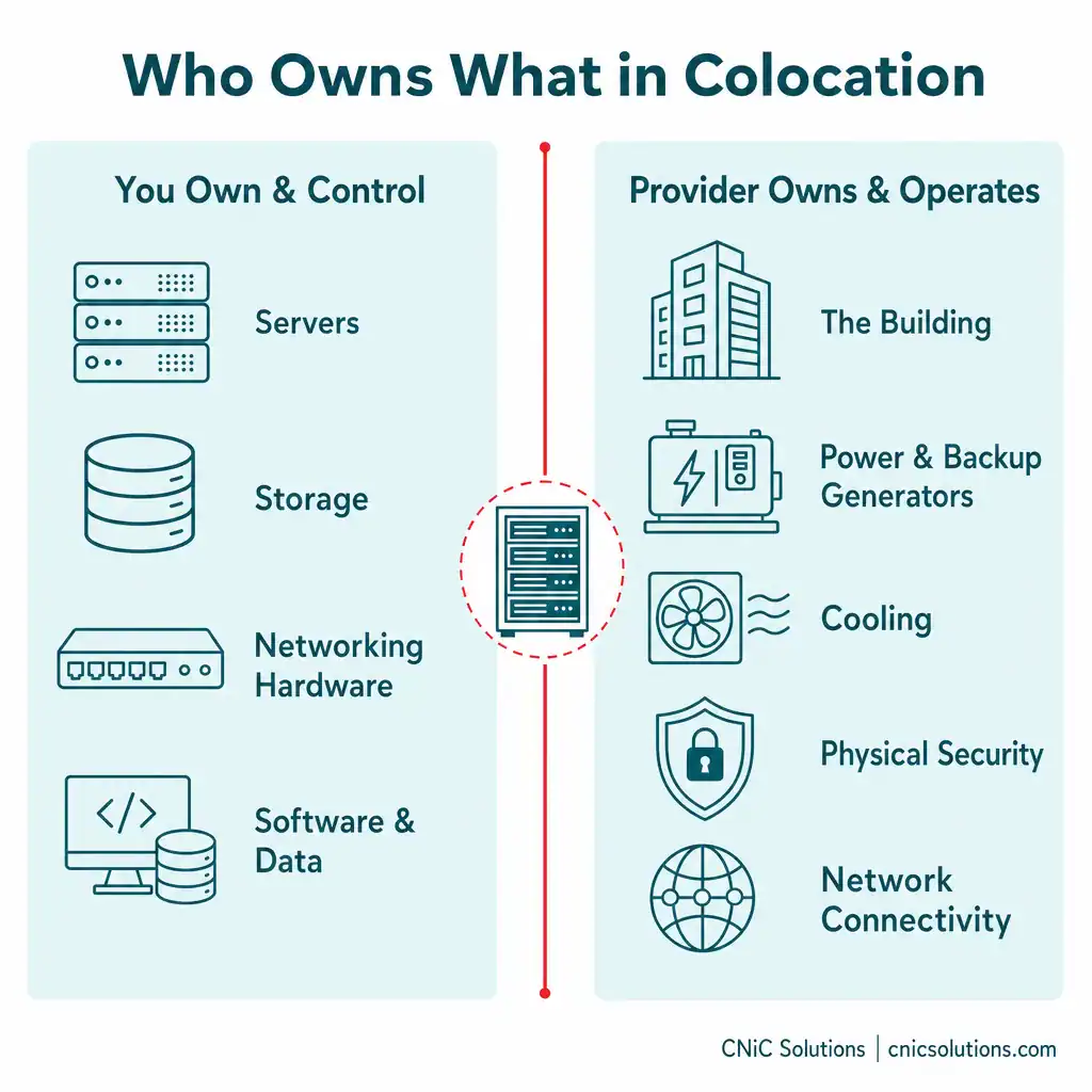 Diagram showing the split of responsibilities in colocation between tenant and provider