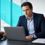 Finance professional pausing to verify an email payment request by phone, illustrating business email compromise risk