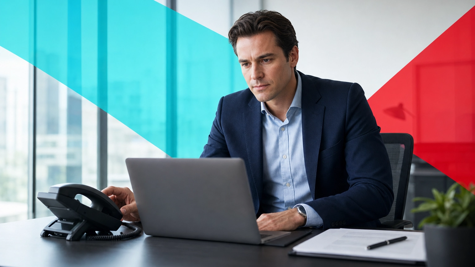 Finance professional pausing to verify an email payment request by phone, illustrating business email compromise risk