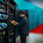 IT professional managing network servers and cabling at CNiC Solutions in Houston, TX.