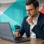 Office worker carefully inspecting a suspicious email on a laptop before clicking