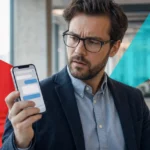 Business professional using smartphone for IT management and cybersecurity solutions in Houston, TX.