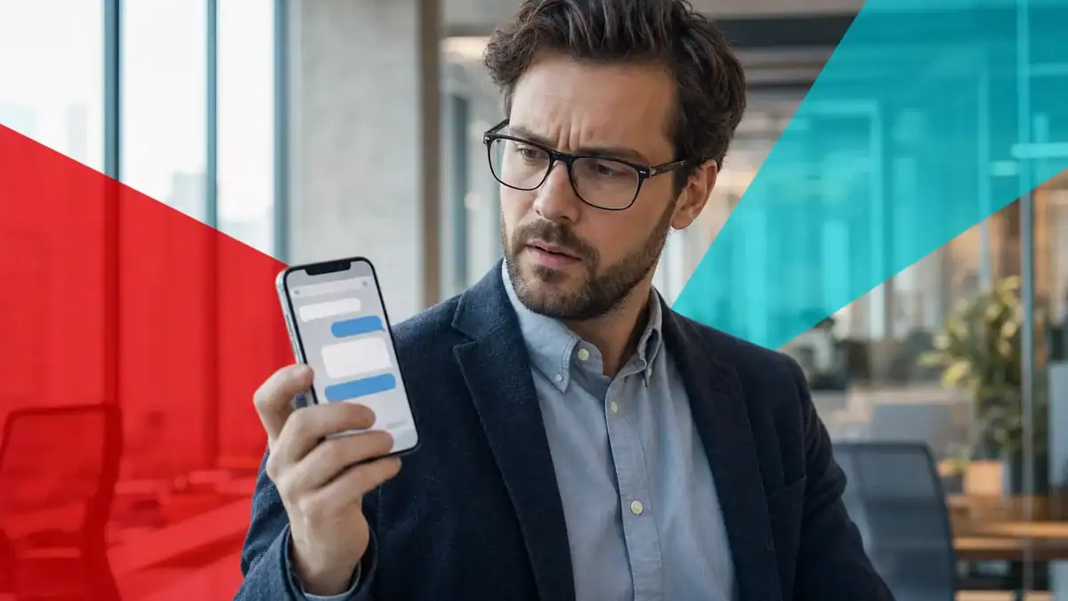 Business professional using smartphone for IT management and cybersecurity solutions in Houston, TX.