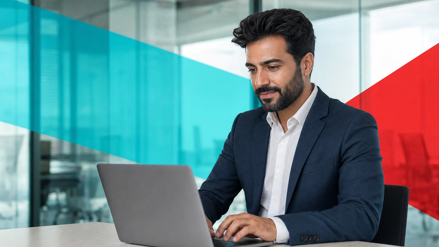 Business professional logging in on a laptop, representing single sign-on secure access