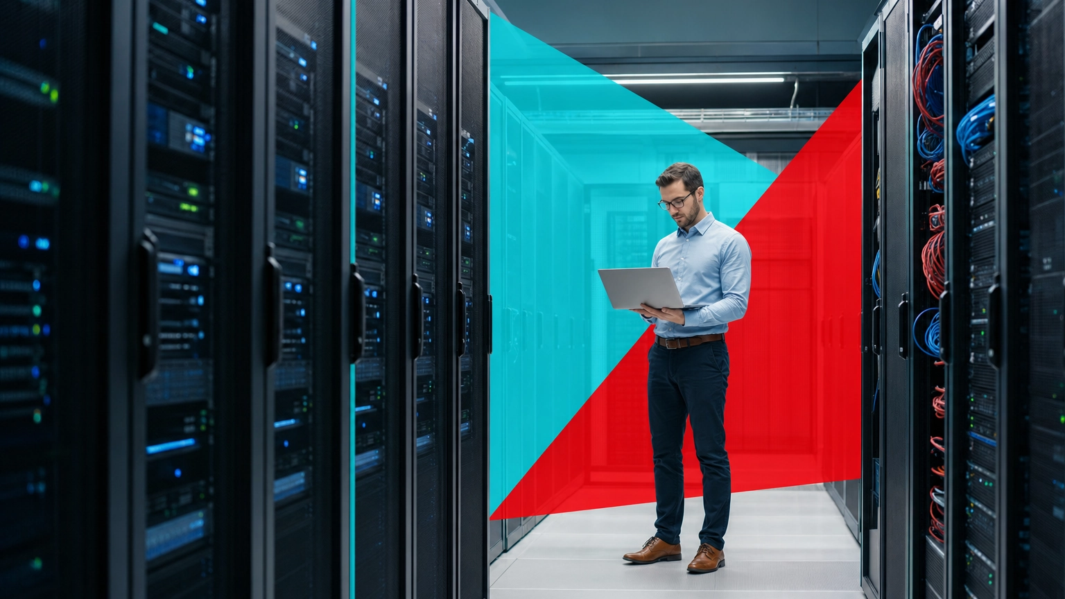IT professional reviewing backup systems in a modern business server room