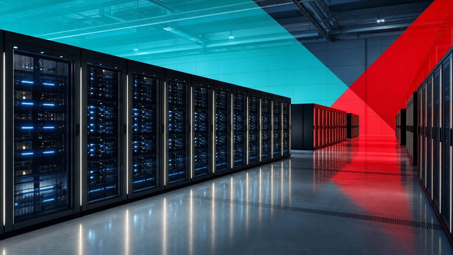 Modern hyperscale cloud data center at night representing the 2026 cloud computing market