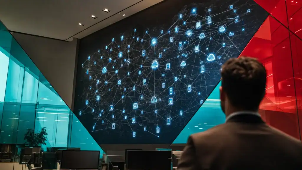 Digital network visualization representing managed IT services and cybersecurity solutions by CNiC Solutions.