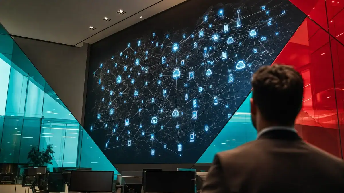 Digital network visualization representing managed IT services and cybersecurity solutions by CNiC Solutions.