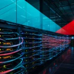 Data center at night representing a surge of DDoS attack traffic across the network in 2026