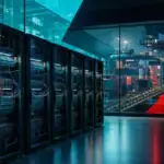 Data center with server racks showcasing managed IT and cybersecurity solutions for Houston businesses.
