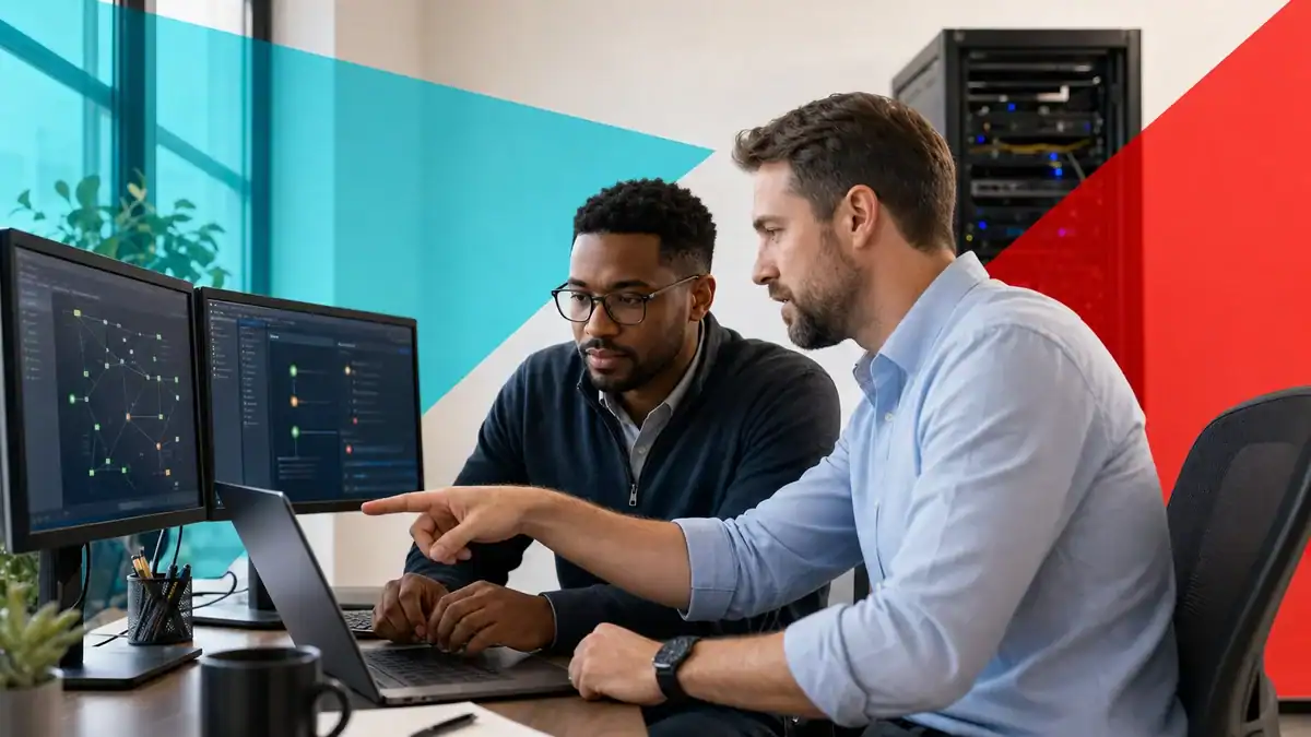 IT professionals collaborating on network security and infrastructure management at CNiC Solutions.