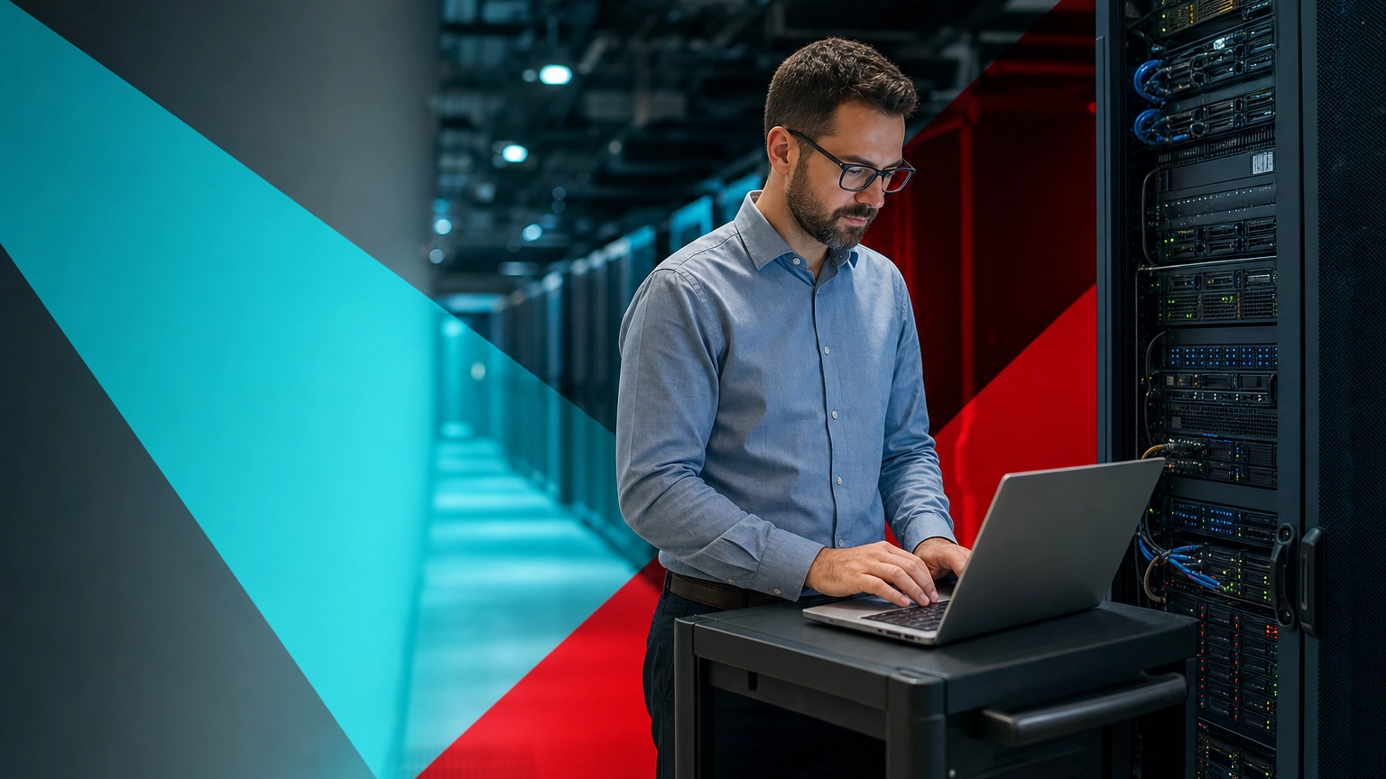 IT administrator reviewing system update status on servers in a business data center