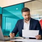 Business owner reviewing technology spending and IT budget at a desk