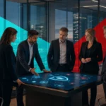 Business leaders reviewing IT risk on a boardroom screen, illustrating IT risk management framework decisions