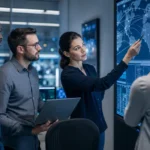 IT security team coordinating an incident response in a business security operations room