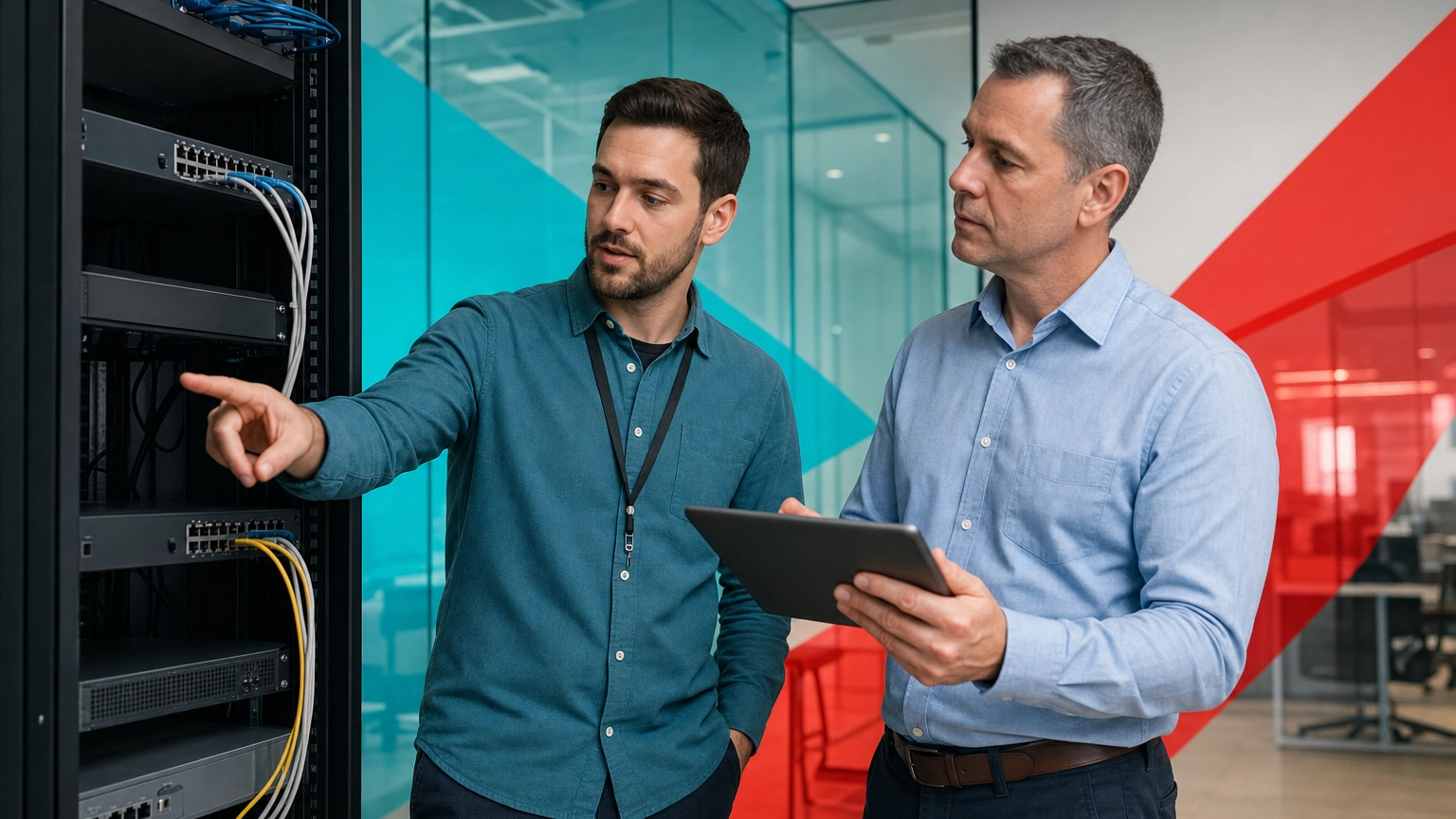 IT professional configuring managed network equipment for a small business
