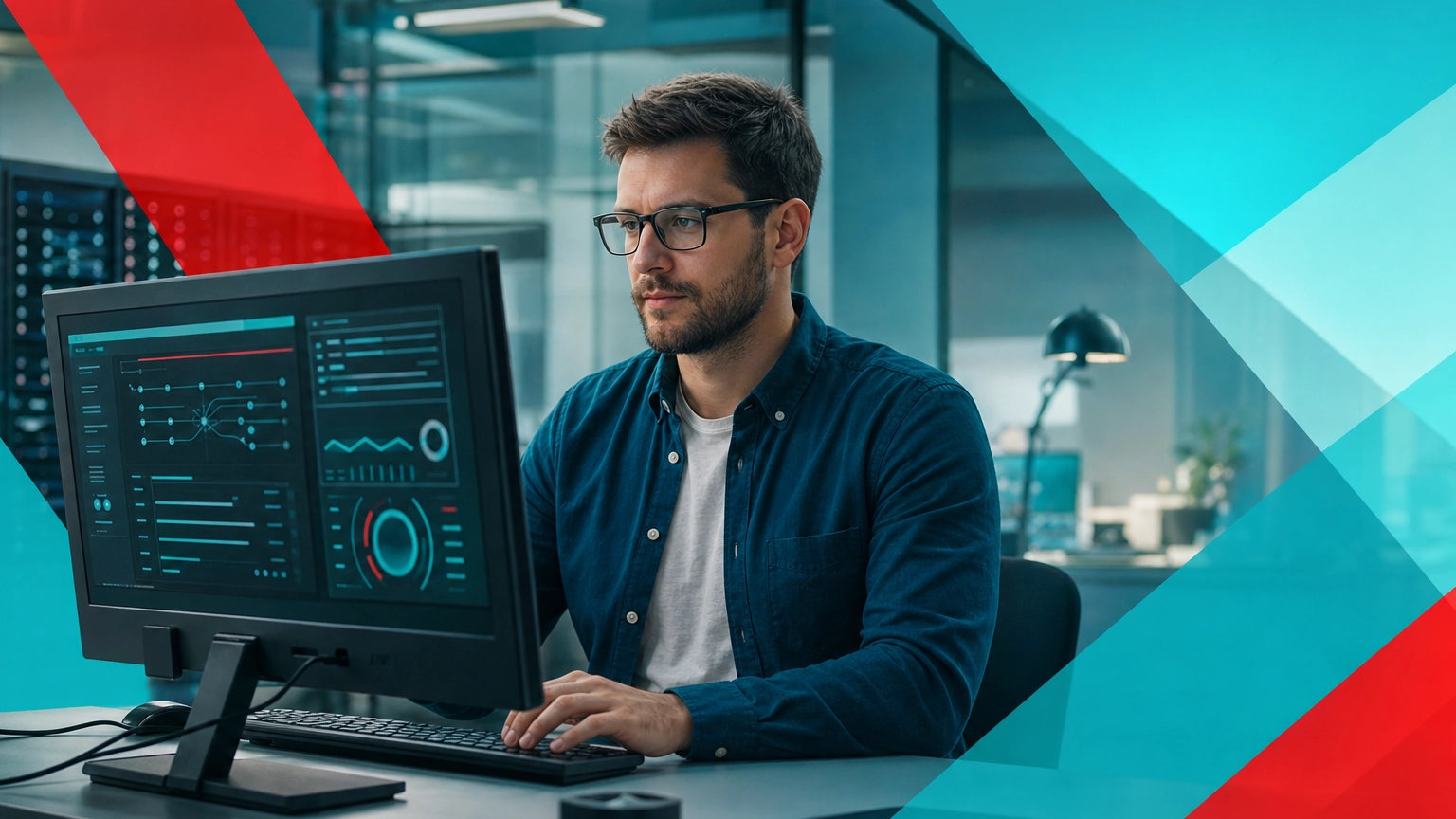 IT professional reviewing DNS and network configuration on a monitor