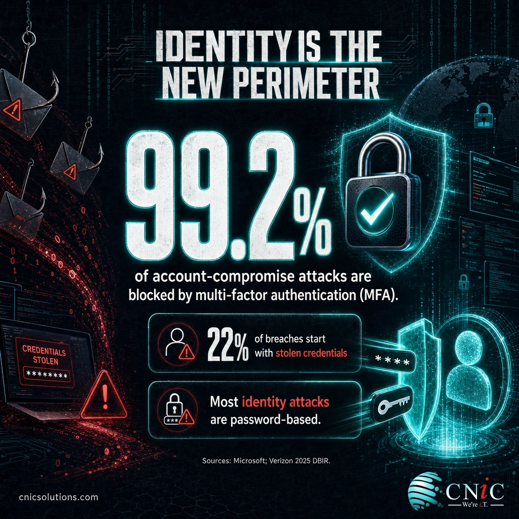 Infographic showing multi-factor authentication blocks over 99 percent of account attacks