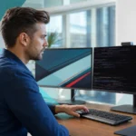 Person restarting the graphics driver on a Windows PC with a flickering monitor