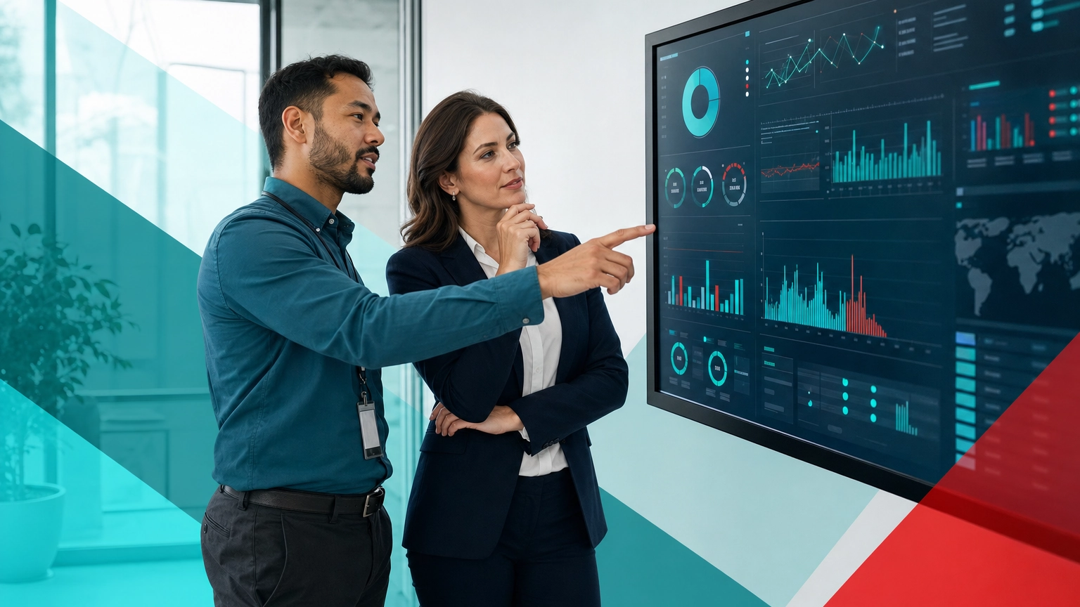 IT professional and business owner reviewing a security monitoring dashboard together