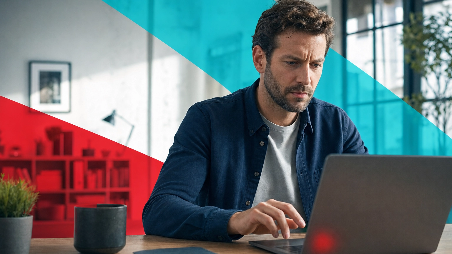 Person at a laptop hesitating before clicking a suspicious browser pop-up notification