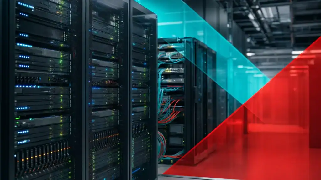 Data center servers with network cables, representing managed IT and cybersecurity services by CNiC Solutions.