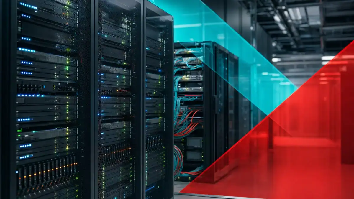 Data center servers with network cables, representing managed IT and cybersecurity services by CNiC Solutions.