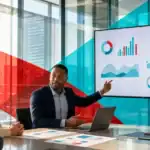 IT professionals discussing network solutions and cybersecurity strategies in a modern office.