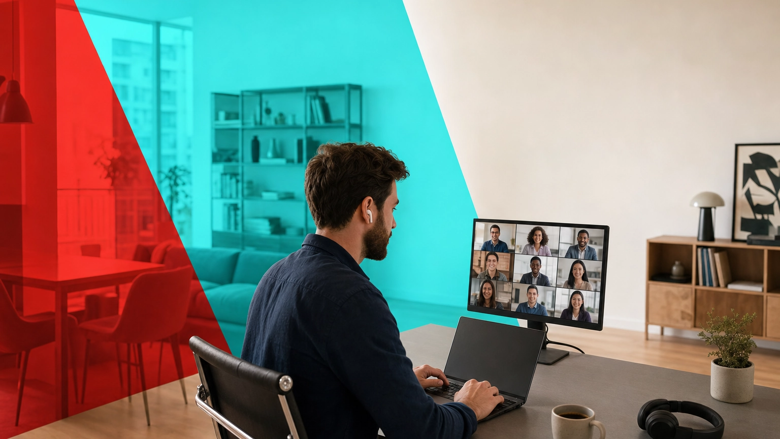 Small business remote worker at a home office desk on a laptop and video call