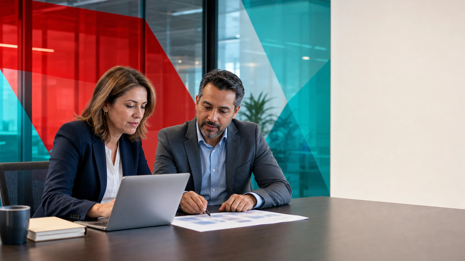 Finance leader and IT advisor reviewing a technology spending plan together