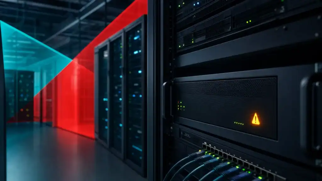 Data center servers with network cables, representing managed IT and cybersecurity services by CNiC Solutions.