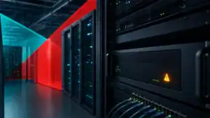 Data center servers with network cables, representing managed IT and cybersecurity services by CNiC Solutions.