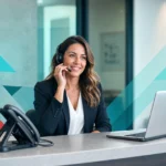 Businesswoman using managed IT services for cybersecurity and networking solutions in Houston, TX.
