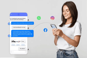 Chatbot support conversation for shoe recommendations on social media platforms.